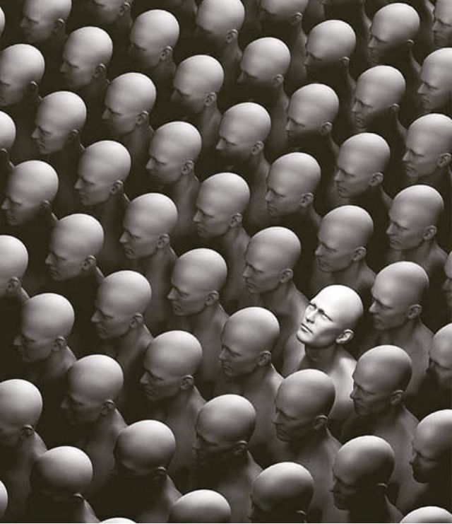 Artistic illustration of megaphone and cityscape